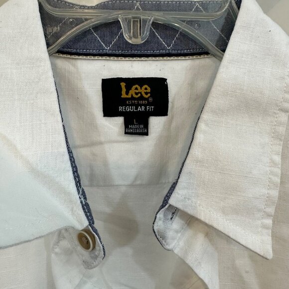 LEE White Cotton Button Up Short Sleeve Regular Fit L - Picture 3 of 4